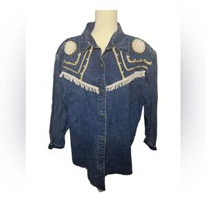 Vintage 1980’s Embellished Acid-Wash Denim Jacket 1X Cotton